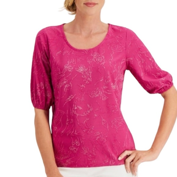 Jm Collection Womens Pink Textured Glitter Floral XL petite - Picture 8 of 8